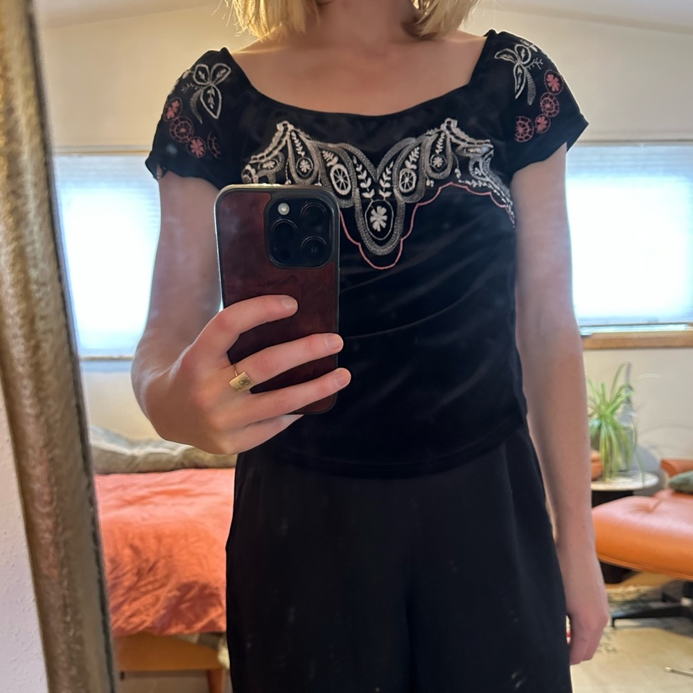 Free People NWT Black Velvet Crop Top Size S